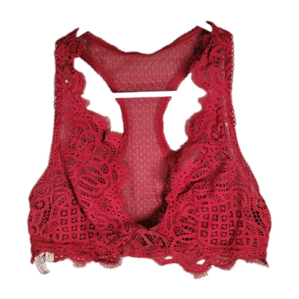 Victorias Secret Dream Angels Bralette L Red Eyelash Floral Lace Plunge Wireless